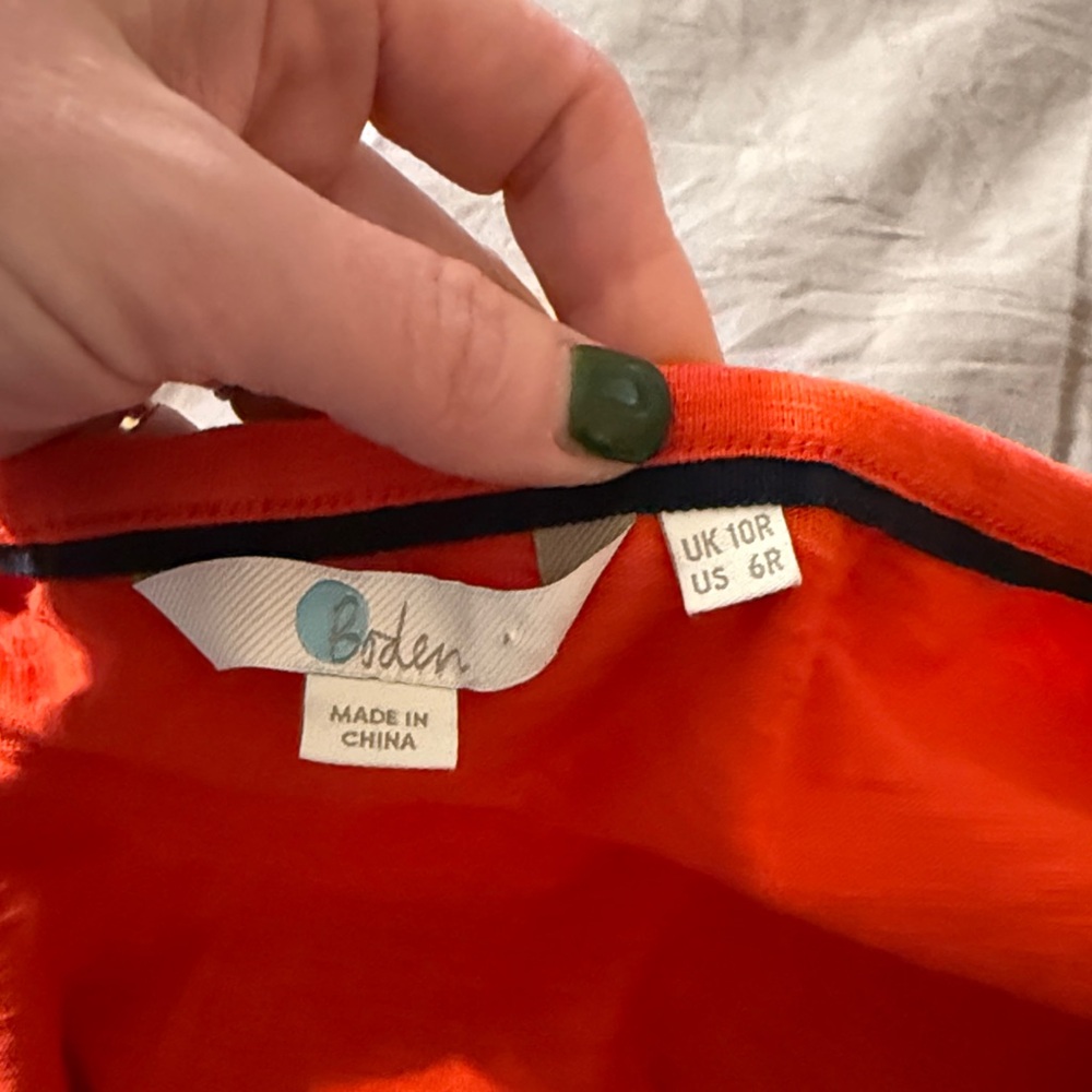 Boden Red Bridget Dress with Blue Poms 6 - Picture 5 of 7
